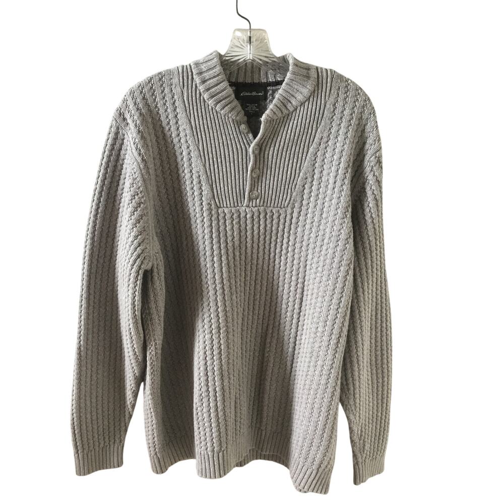 Eddie Bauer Cotton Henley Sweater Mens Beige Size Tall L